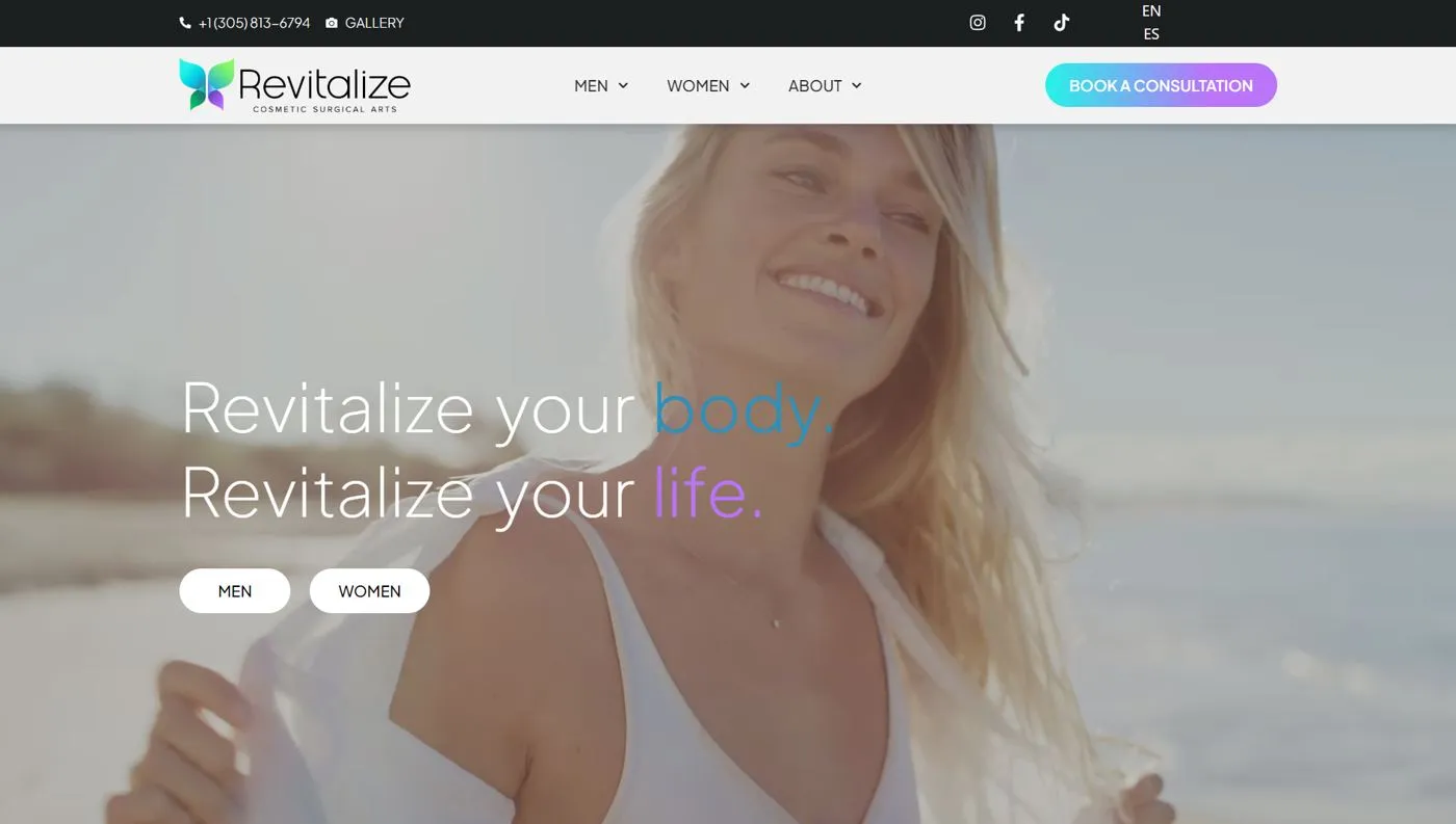 Revitalize home page: "Revitalize your body. Revitalize your life."
