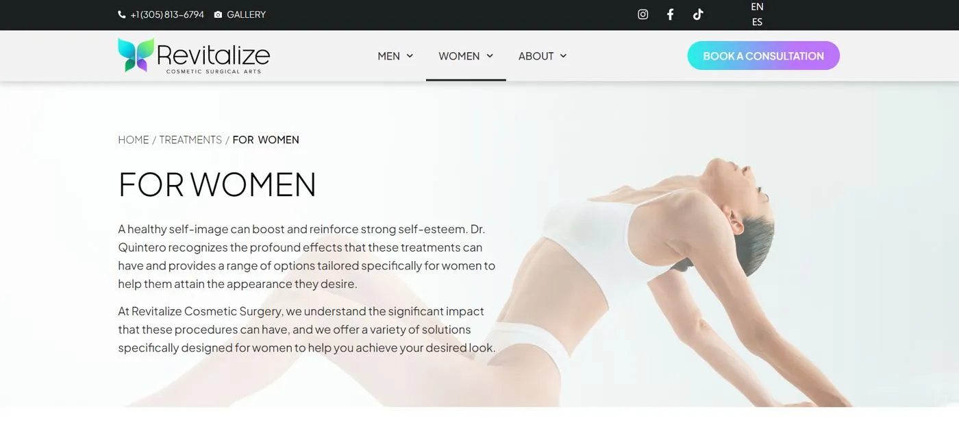 The "For women" page of the Revitalize website