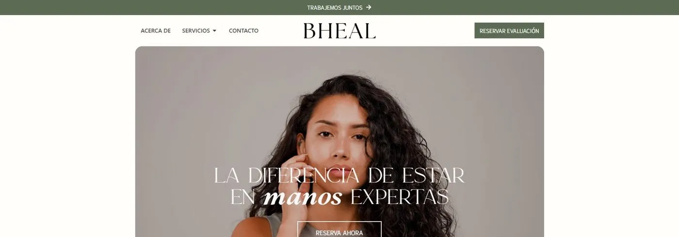 BHEAL Esthetic Center home page: "The difference of being in expert hands"